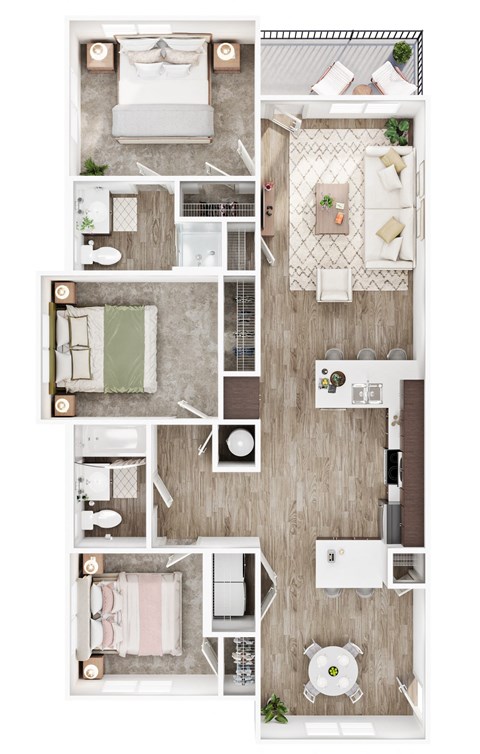 a 2 bedroom floor plan of a house with a bathroom and a living room